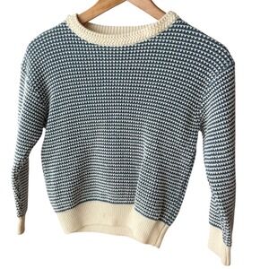 Fin & Vince Kids Blue Cream Birdseye Knit Pullover Sweater Size6/7 Repair Needed